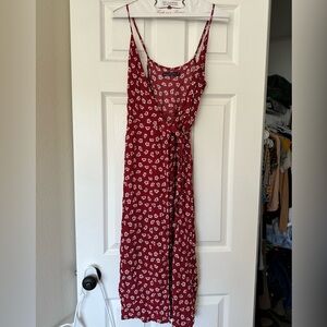 Abercrombie Red Floral Wrap Midi Dress | Midi Wrap Dress | Floral Wrap Dress